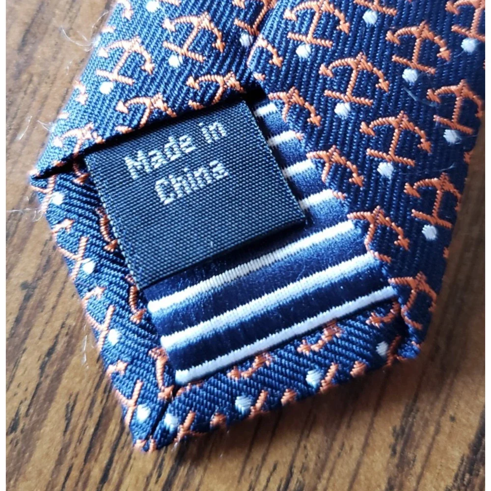 Nautica Blue With Orange Anchors Nautical Design Silk Necktie Tie